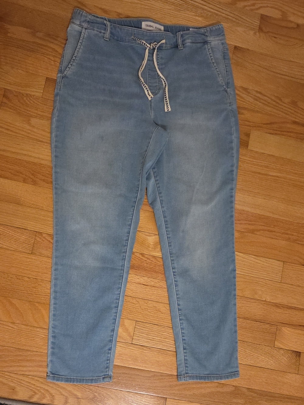 Tribal Jeans Light Blue Ankle Crop Jeans with Drawstring